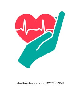 Heart in hand. Giving heart logo template for transplant ,organ, donation, charity, health, voluntary, nonprofit organization, isolated on white background, vector