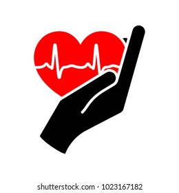 Heart in hand. Giving heart logo template for transplant ,organ, donation, charity, health, voluntary, nonprofit organization, isolated on white background, vector