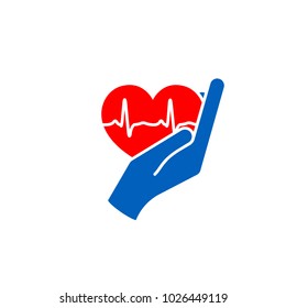 Heart in hand. Giving heart logo template for transplant ,organ, donation, charity, health, voluntary, nonprofit organization, isolated on white background, vector