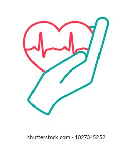 Heart in hand. Giving heart logo template for transplant ,organ, donation, charity, health, voluntary, nonprofit organization, isolated on white background, vector