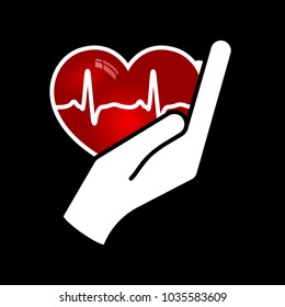 Heart in hand. Giving heart logo template for transplant ,organ, donation, charity, health, voluntary, nonprofit organization, , vector