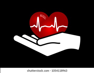 Heart in hand. Giving heart logo template for transplant ,organ, donation, charity, health, voluntary, nonprofit organization, vector