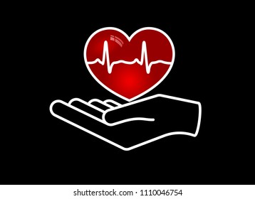 Heart in hand. Giving heart logo template for transplant ,organ, donation, charity, health, voluntary, nonprofit organization, isolated on white background, vector
