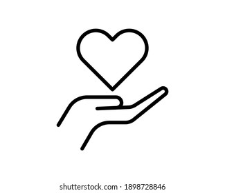 Heart in hand. Giving heart logo template for transplant ,organ, donation, charity, health, voluntary, nonprofit organization, isolated on white background, vector.