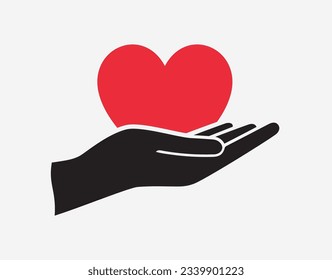 Heart in hand. Giving heart logo vector for transplant, charity, healthcare, donation, volunteering, organ, non-profit organization, isolated on white background, vector hand