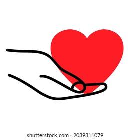 Heart in the hand. Giving heart for transplant, organ, donation, health, voluntary, nonprofit organization. Donate and love symbol. Charity symbol. Vector
