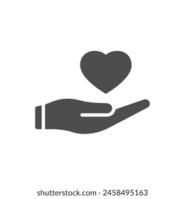 Heart with hand glyph vector icon isolated on white background. Heart with hand glyph vector icon for web, mobile and ui design