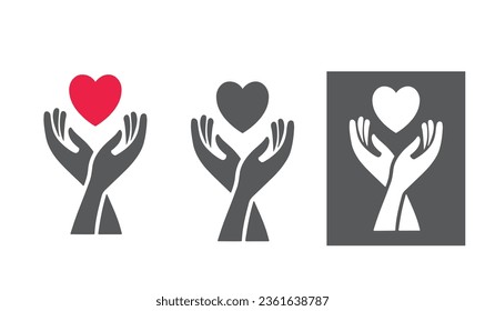 Heart in hand. Hands holding heart, icon, vector.