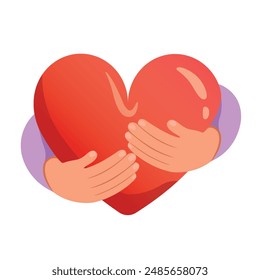 Heart in hand. Hands holding heart icon. Donation and giving aid concept.