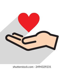 heart in hand, hand holding heart, vector illustration