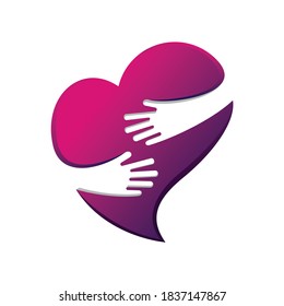 heart with hand hug vector 