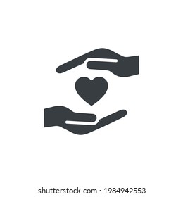 Heart with hand icon. Assistance and support black silhouette symbol. Voluntary sign illustration. Vector isolated on the white background. 