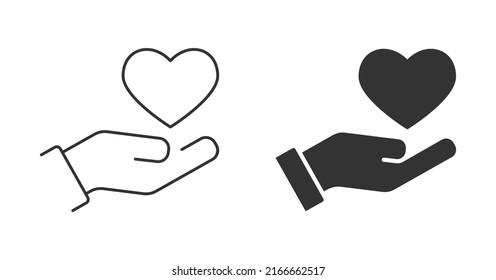 Heart and hand icon. Care line and glyph icon. Vector illustration.