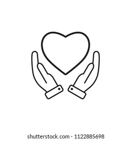 Heart and hand icon care save symbol.