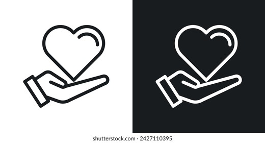Heart in hand icon designed in a line style on white background.