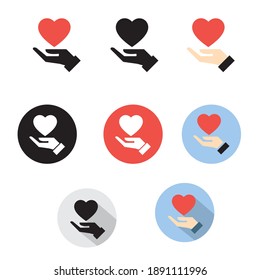 Heart in hand icon in Flat design.Vector illustration