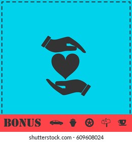 Heart in hand icon flat. Simple vector symbol and bonus icon