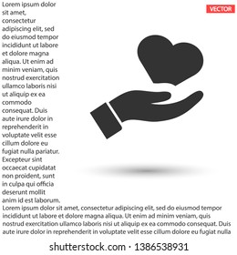 heart in hand icon , lorem ipsum Flat design
