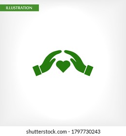 Herz-Hand-Symbol, lorem ipsum Flaches Design