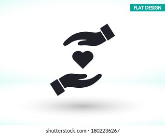 Herz-Hand-Symbol, lorem ipsum Flaches Design