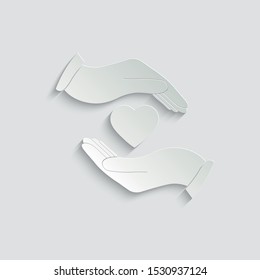  heart in hand icon. love icon. take care icon.  paper with shadow 