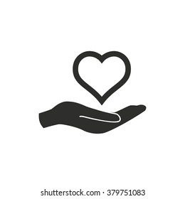 Heart in hand icon  on white background. Vector illustration.