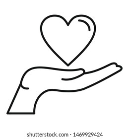 Heart hand icon. Outline heart hand vector icon for web design isolated on white background