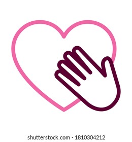 heart   hand icon over white background  half line half color style  vector illustration