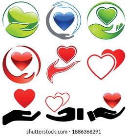 heart with hand - icon set