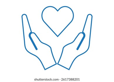 Heart in hand icon set. Donation and giving aid concept , Hands holding heart icon. Love icon. Health, medicine symbol. Healthcare hands holding heart flat and line style - stock vector.