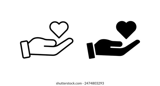 Heart in hand icon set. for mobile concept and web design. vector illustration