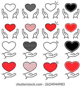 Heart in Hand Icon set Showing care and support. Symbol of perfect for healthcare providers, charities, and community organizations. Vector illustration.