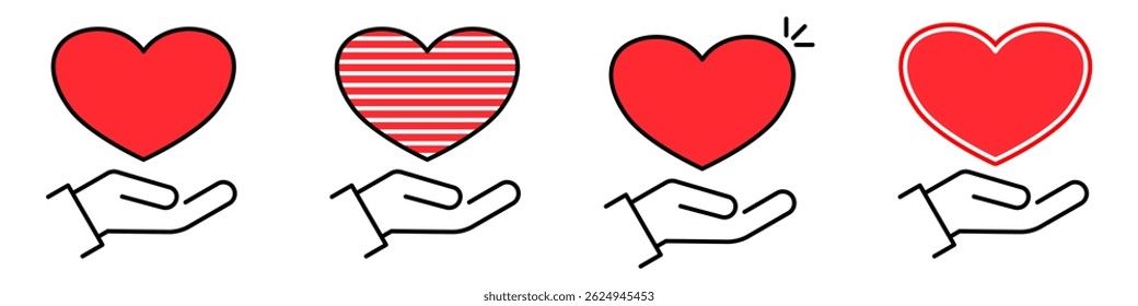 Heart in Hand Icon set Showing care and support. Symbol of perfect for healthcare providers, charities, and community organizations on white background. Vector illustration.