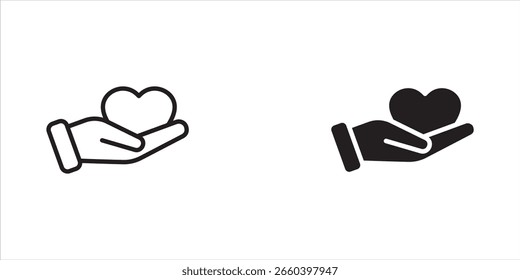 Heart in hand icon set, mostrando cuidados e suporte, perfeito para provedores de saúde, instituições de caridade e organizações comunitárias