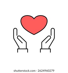 Heart in Hand Icon set. Heart in Hand Vector Icon in line style design. Heart in Hand Symbol on white background.