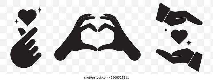 Heart in hand icon showing care and support, perfect for healthcare providers, charities, and community organizations Set of 3 on Transparent Background. EPS 10.