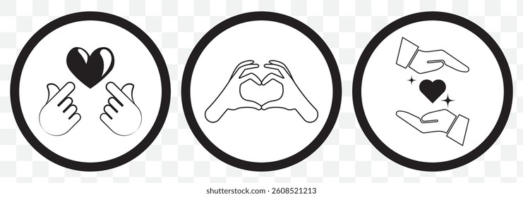 Heart in hand icon showing care and support, perfect for healthcare providers, charities, and community organizations Set of 3 on Transparent Background. EPS 10.