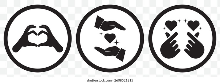 Heart in hand icon showing care and support, perfect for healthcare providers, charities, and community organizations Set of 3 on Transparent Background. EPS 10.