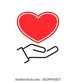 Heart in Hand Icon Showing care and support. Symbol of perfect for healthcare providers, charities, and community organizations. Vector illustration.