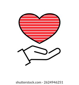 Heart in Hand Icon Showing care and support. Symbol of perfect for healthcare providers, charities, and community organizations on white background. Vector illustration.