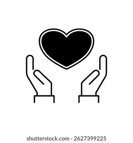 Heart in Hand Icon Showing care and support. Symbol of perfect for healthcare providers, charities, and community organizations. Heart in Hand Vector Icon in line style design.
