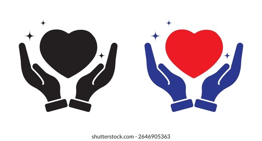 Heart in hand icon showing care and support, perfect for healthcare providers, charities, and community organizations. EPS 10.
