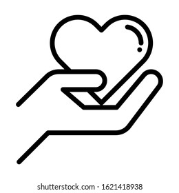 Heart in hand icon. Simple design. Line vector. Isolate on white background.