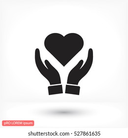 Heart in hand icon vector