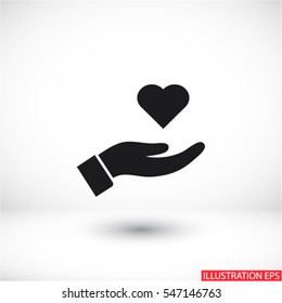 Heart in hand icon vector