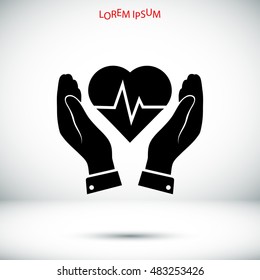 heart and hand icon, vector best flat icon, EPS