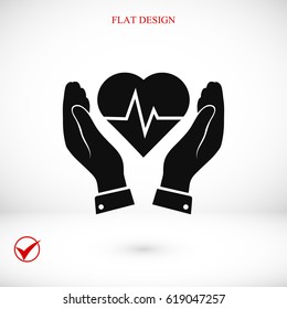 heart and hand icon, vector best flat icon, EPS
