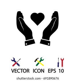 heart in hand icon, vector best flat icon, EPS