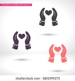 icono de corazón en mano. Vector Eps 10. Diseño plano Lorem Ipsum 
