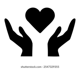 Heart in hand icon. hand, icon, vector, family, heart, illustration, love, gift, health, medical, white background, happy, line, silhouette Hands holding, Health and medicine symbol.